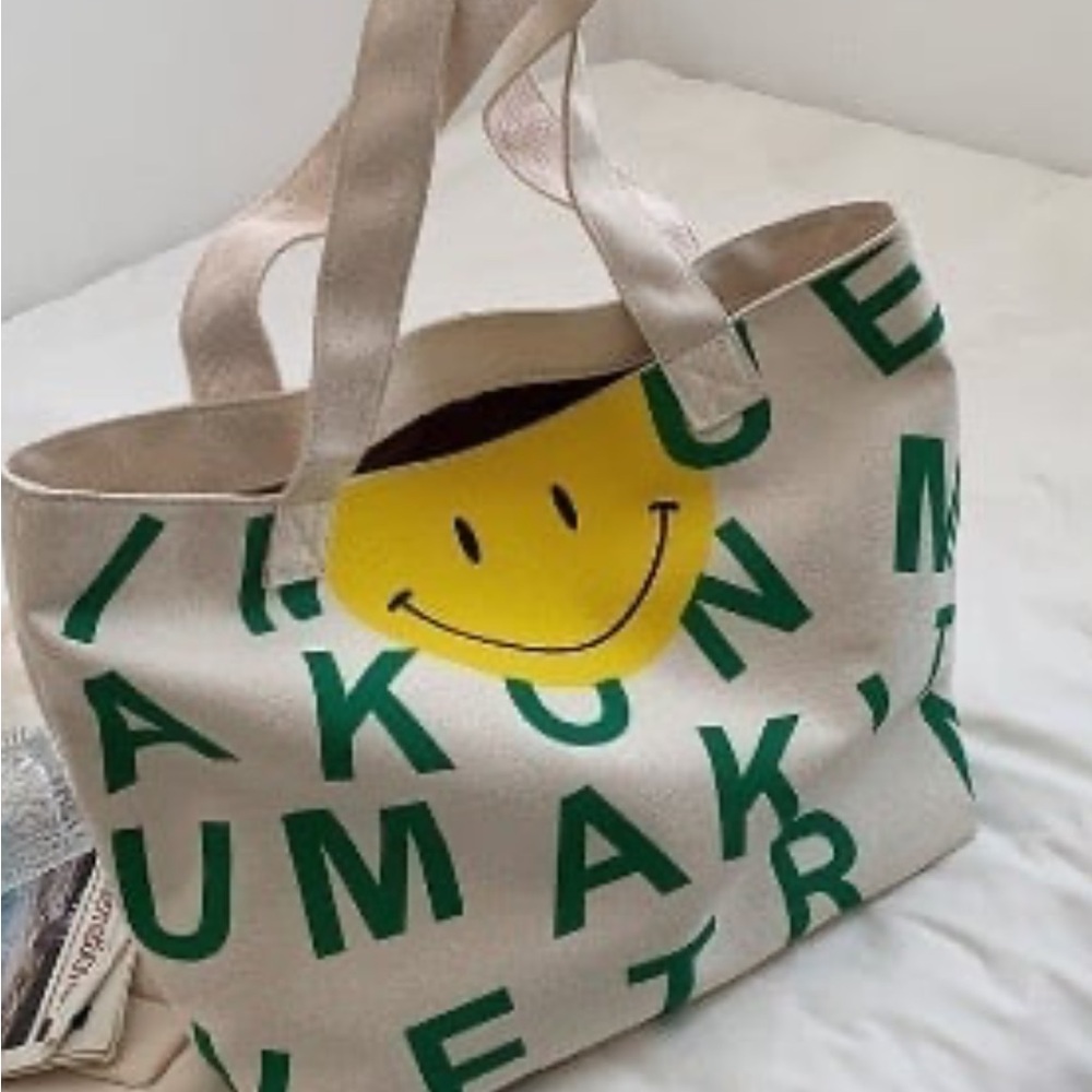 Smile happy canvas bag with zipper